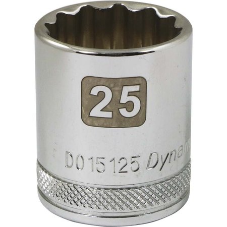 DYNAMIC Tools 1/2" Drive 12 Point Metric, 25mm Standard Length, Chrome Socket D015125